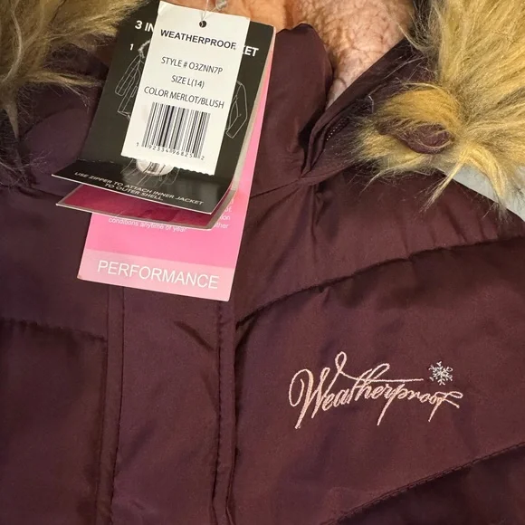 Weatherproof Maroon Puffer Jacket with Faux Fur Hood - Picture 2 of 7